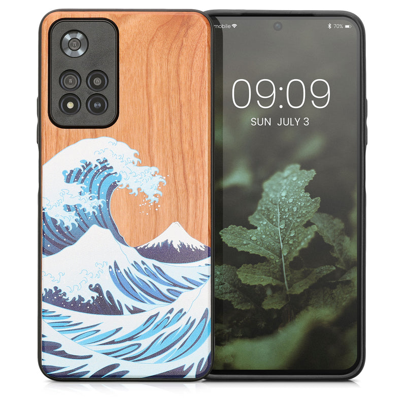 Wooden Hard Case with TPU Bumper for Xiaomi Redmi Note 11 Pro+ 5G / Note 11 Pro Plus 5G Wood Japanese Wave