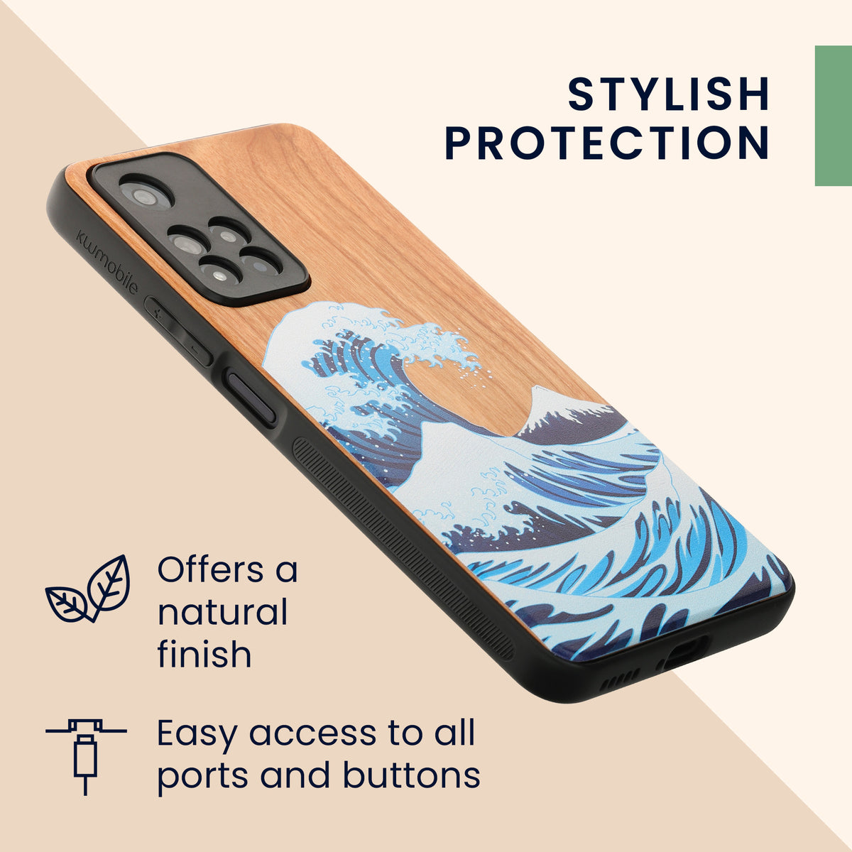 Wooden Hard Case with TPU Bumper for Xiaomi Redmi Note 11 Pro+ 5G / Note 11 Pro Plus 5G Wood Japanese Wave