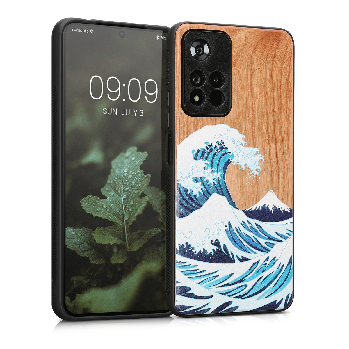 Wooden Hard Case with TPU Bumper for Xiaomi Redmi Note 11 Pro+ 5G / Note 11 Pro Plus 5G Wood Japanese Wave