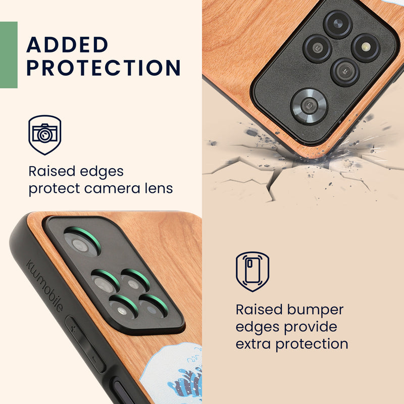Wooden Hard Case with TPU Bumper for Xiaomi Redmi Note 11 Pro+ 5G / Note 11 Pro Plus 5G Wood Japanese Wave