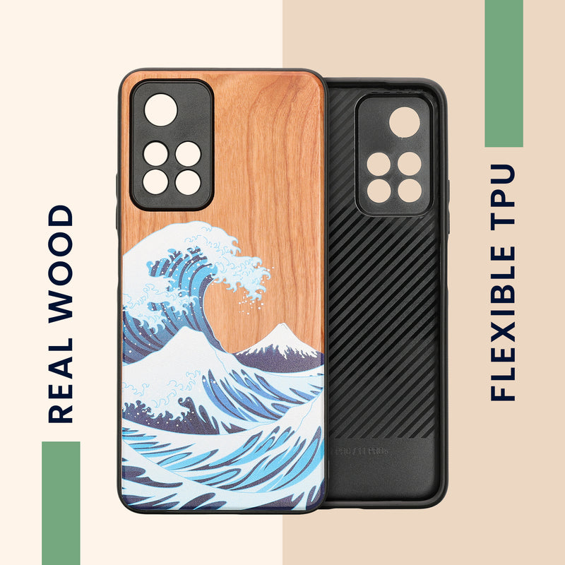 Wooden Hard Case with TPU Bumper for Xiaomi Redmi Note 11 Pro+ 5G / Note 11 Pro Plus 5G Wood Japanese Wave
