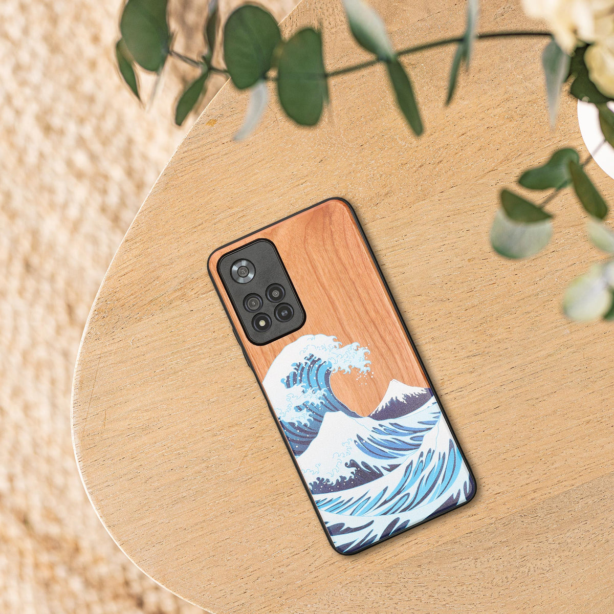 Wooden Hard Case with TPU Bumper for Xiaomi Redmi Note 11 Pro+ 5G / Note 11 Pro Plus 5G Wood Japanese Wave