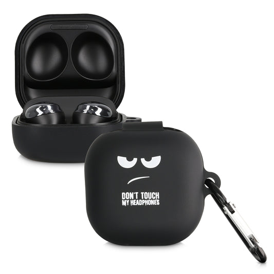 kwmobile Design Schutzhülle für Samsung Galaxy Buds 2 Pro / Buds 2 / Buds Live Hülle - TPU Silikon Case für Kopfhörer Ladecase - stoßfestes Cover mit Karabiner - Weiß Schwarz Schwarz Weiß  [dsg01]