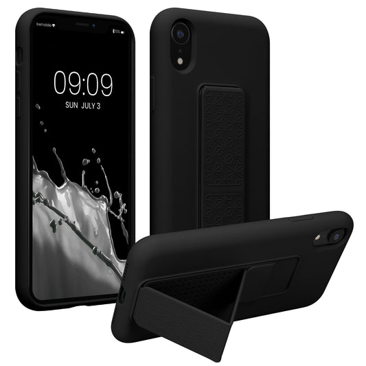 kwmobile Handyhülle für Apple iPhone XR Hülle - TPU Silikon Case mit Fingerhalter und Stand - Schutzhülle Cover in Schwarz Schwarz  