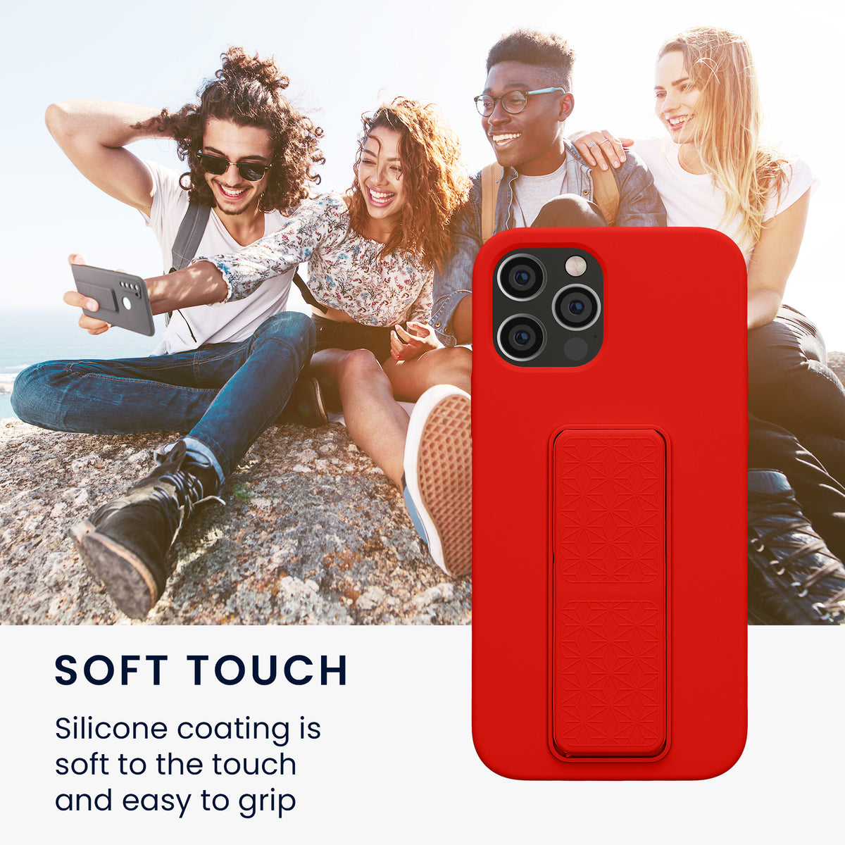 iPhone 12 / iPhone 12 Pro Silicone Phone Case with Finger Holder and Stand
