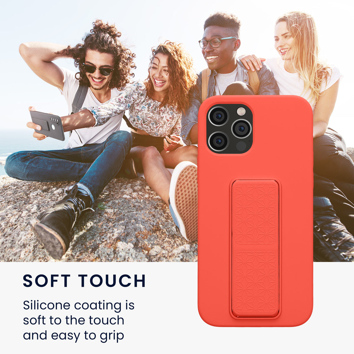 iPhone 12 / iPhone 12 Pro Silicone Phone Case with Finger Holder and Stand
