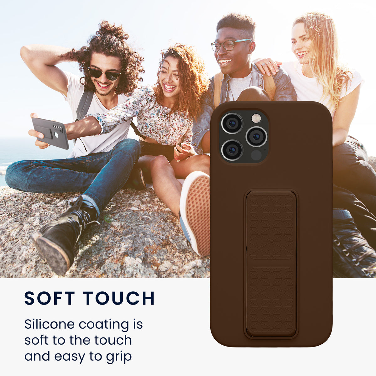 iPhone 12 / iPhone 12 Pro Silicone Phone Case with Finger Holder and Stand