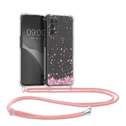 kwmobile Necklace Case compatible with Oppo Find X3 Lite Cover Silicone Case with Lanyard Cherry Blossom Petals