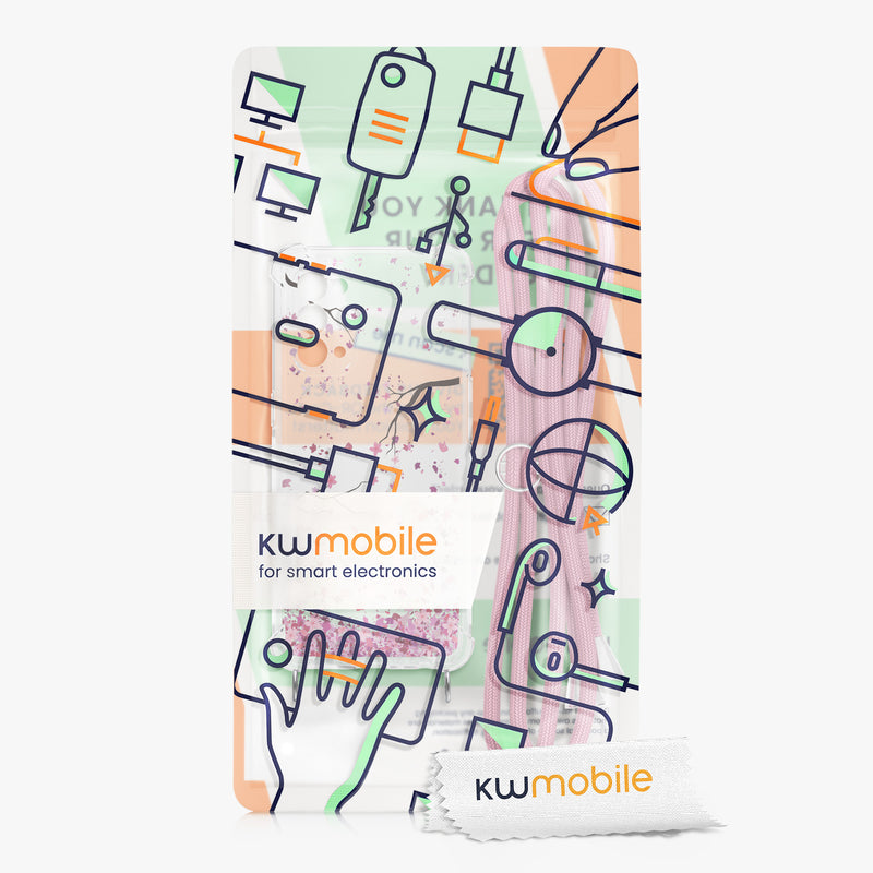 kwmobile Necklace Case compatible with Oppo Find X3 Lite Cover Silicone Case with Lanyard Cherry Blossom Petals