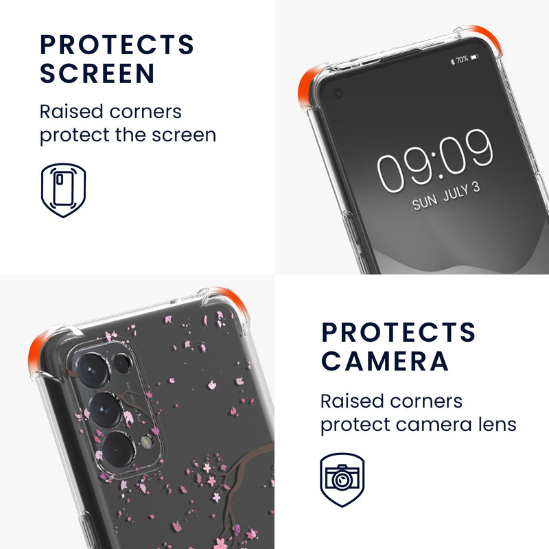 kwmobile Necklace Case compatible with Oppo Find X3 Lite Cover Silicone Case with Lanyard Cherry Blossom Petals