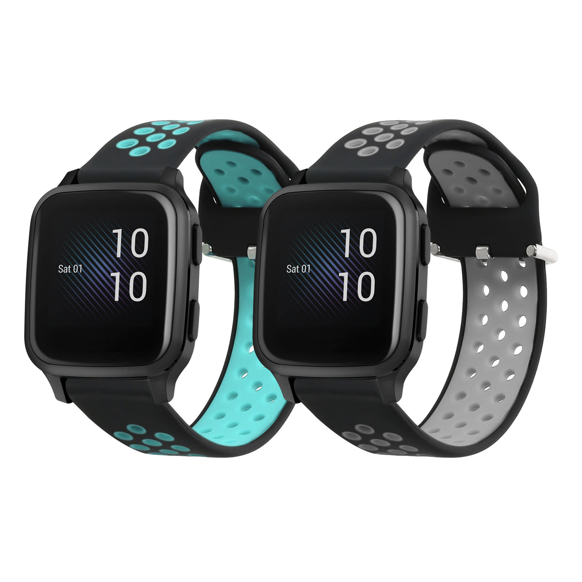 kwmobile 2x Uhrenarmband für Garmin Venu Sq Music / Sq Armband - Fitnesstracker Band Set aus TPU Silikon - Ersatzarmband Smartwatch - Schwarz Grau Schwarz Hellblau Schwarz  [dsg02]
