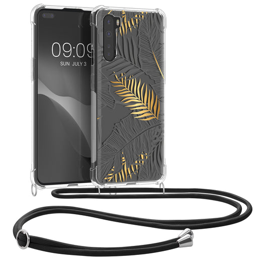 kwmobile Necklace Case compatible with OnePlus Nord Silicone Cover with Lanyard Transparent Jungle