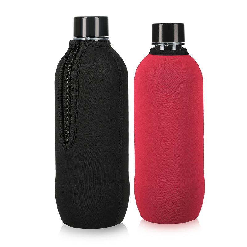 kwmobile 2x Schutzhülle kompatibel mit SodaStream Glasflasche - Neopren Hülle - Flaschen Kühler für Wasser Karaffe in Schwarz Rot Schwarz  [dsg01]