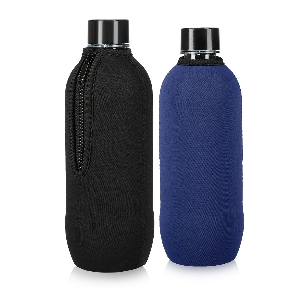 kwmobile 2x Schutzhülle kompatibel mit SodaStream Glasflasche - Neopren Hülle - Flaschen Kühler für Wasser Karaffe in Schwarz Blau Schwarz  [dsg02]