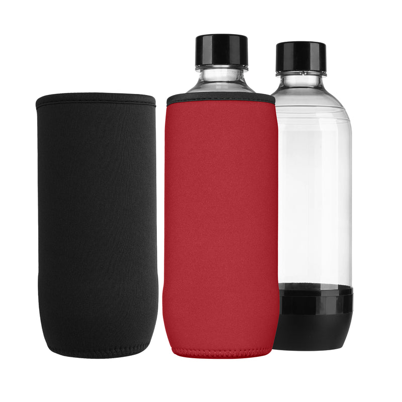 kwmobile 2x Schutzhülle kompatibel mit SodaStream Glasflasche - Neopren Hülle - Flaschen Kühler für Wasser Karaffe in Schwarz Rot Schwarz  [dsg01]