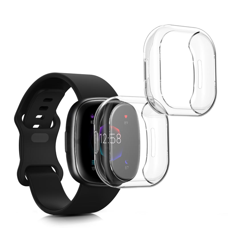 kwmobile 2x Silikon Hülle für Fitbit Versa 4 / Sense 2 Schutzhülle - Fullbody Display Cover Set aus Silikon - Transparent Transparent  [dsg02]