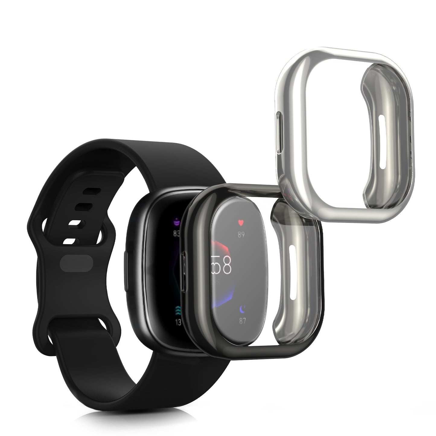 kwmobile Silicone Case for Fitbit Versa 4 / Sense 2 Protective Fullbody Display Cover Set