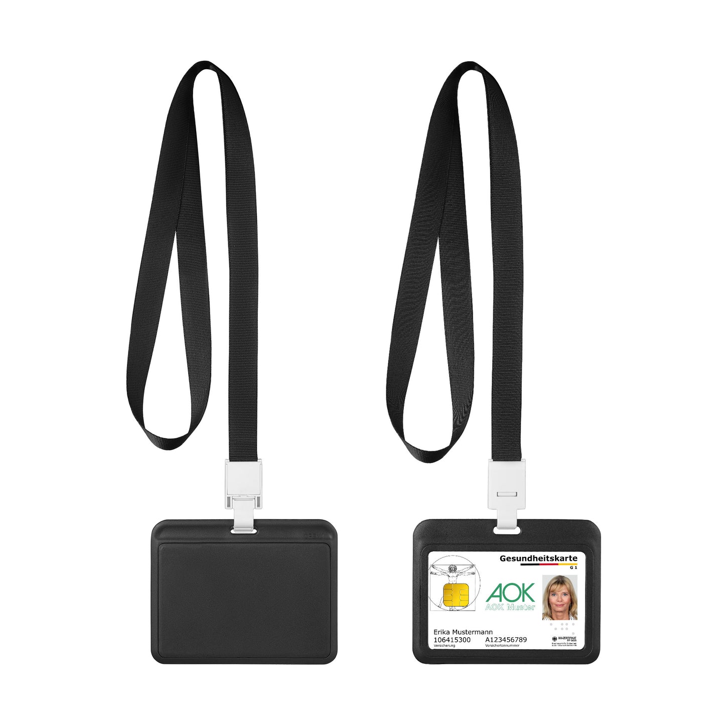 kwmobile 2x ID Karten Schutzhülle - 2er Set Hardcase Kartenschutzhülle mit Band - ID Card Hülle - [dsg03] - Hüllen