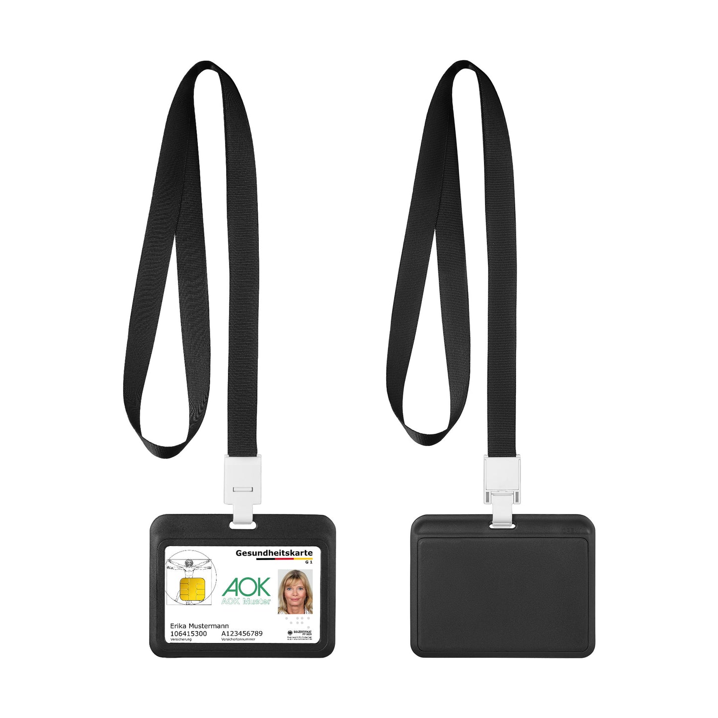 kwmobile 2x ID Karten Schutzhülle - 2er Set PP Hülle für Ausweis - Hardcase Kartenschutzhülle mit Band - ID Card Hülle - in Schwarz Schwarz  [dsg03]