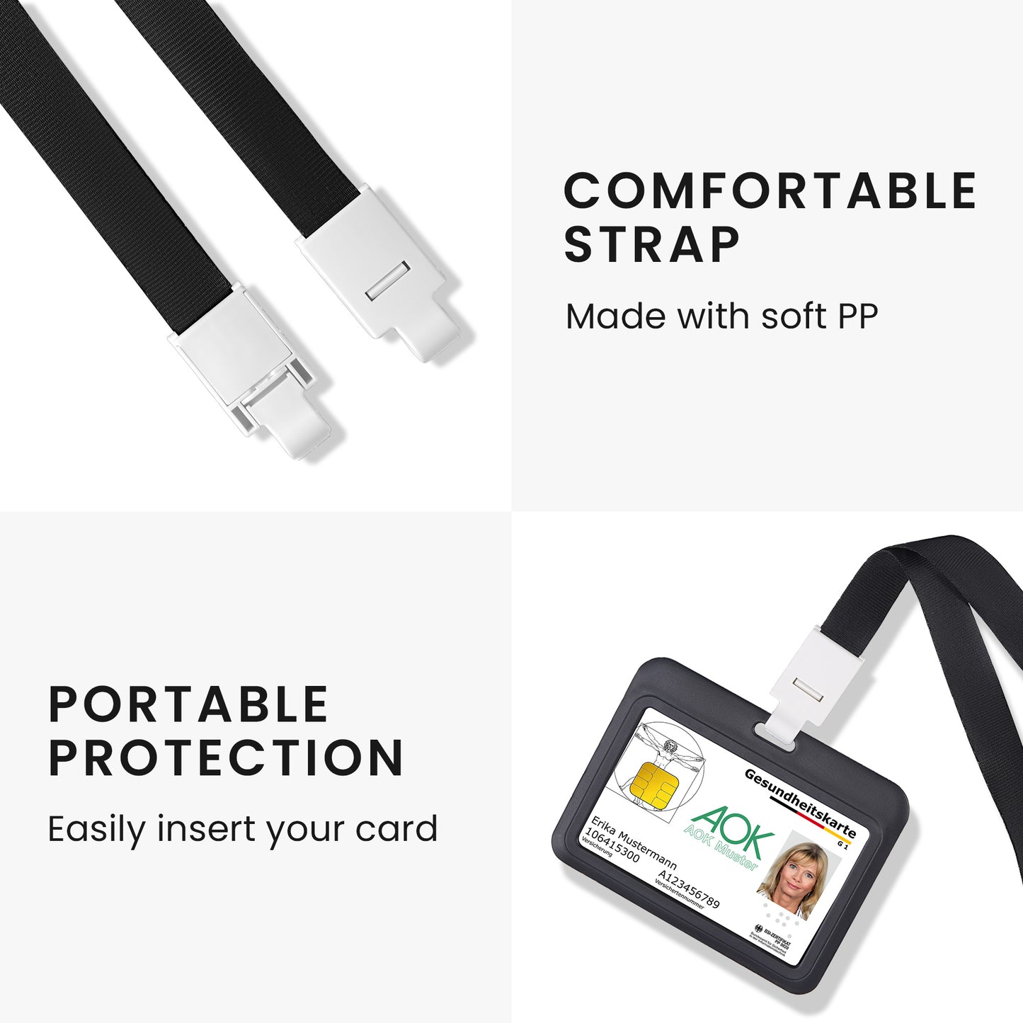 kwmobile ID Card Holder Set Hardcase Card Protector with Lanyard ID Card Sleeve