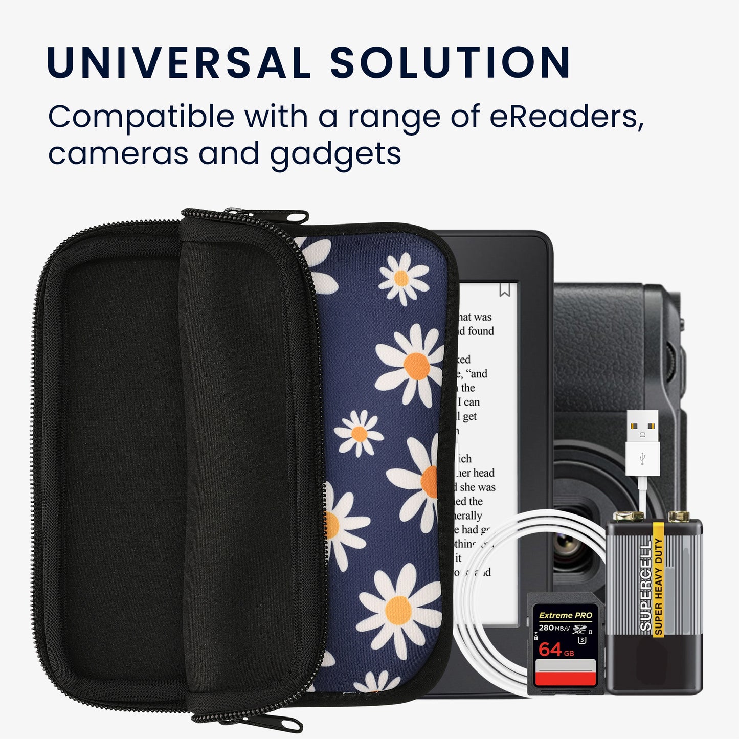 kwmobile Bag for eReader - Case Cover Galaxy Tree Meadow Grey Black - Inner Dimensions