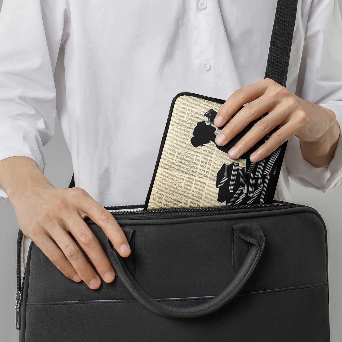 kwmobile Bag for eReader - Case Cover Galaxy Tree Meadow Grey Black - Inner Dimensions