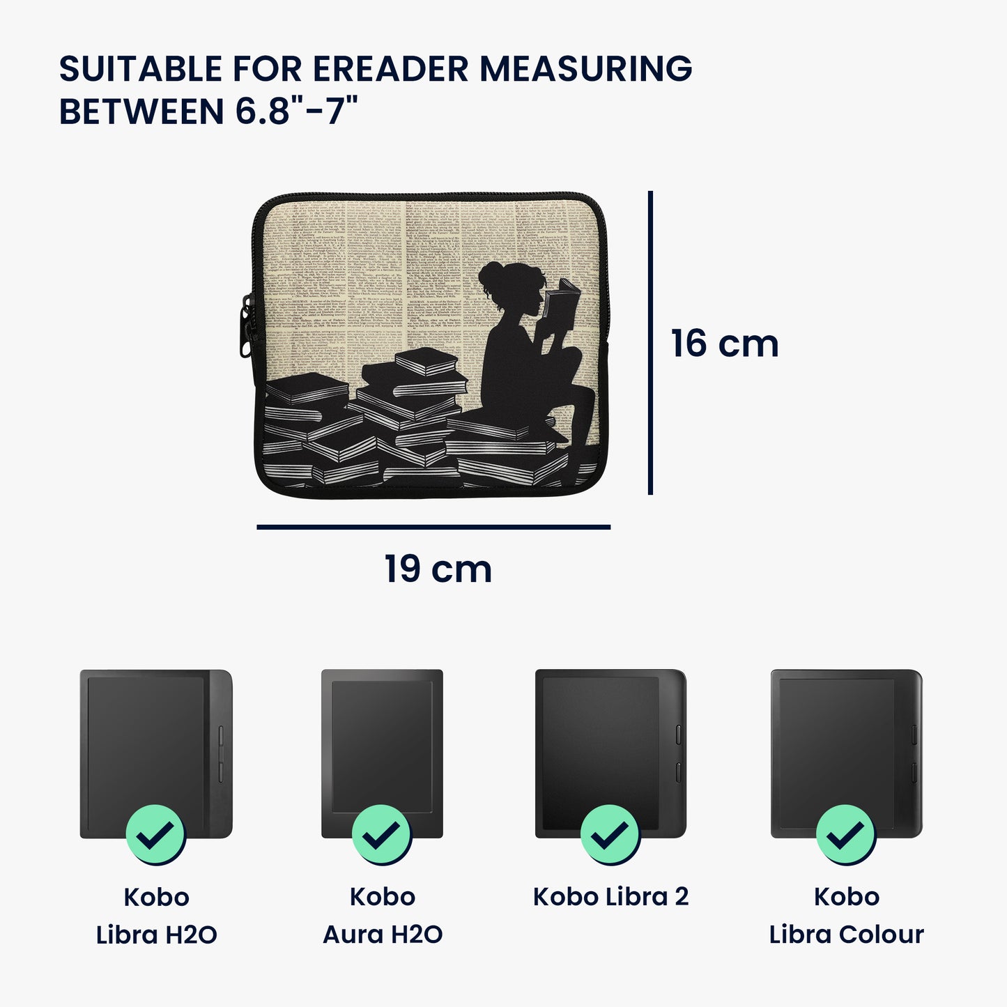 kwmobile Bag for eReader - Case Cover Galaxy Tree Meadow Grey Black - Inner Dimensions