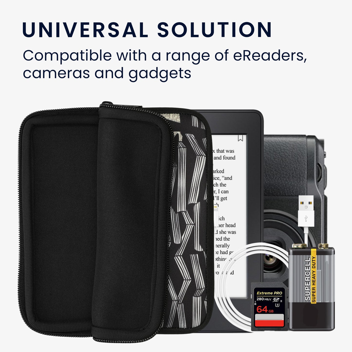 kwmobile Bag for eReader - Case Cover Galaxy Tree Meadow Grey Black - Inner Dimensions
