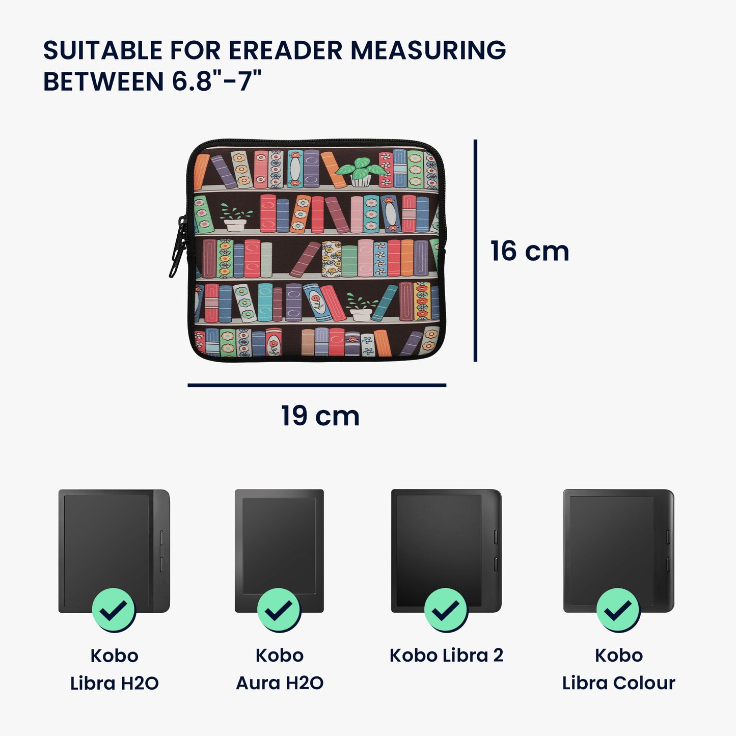 kwmobile Bag for eReader - Case Cover Galaxy Tree Meadow Grey Black - Inner Dimensions