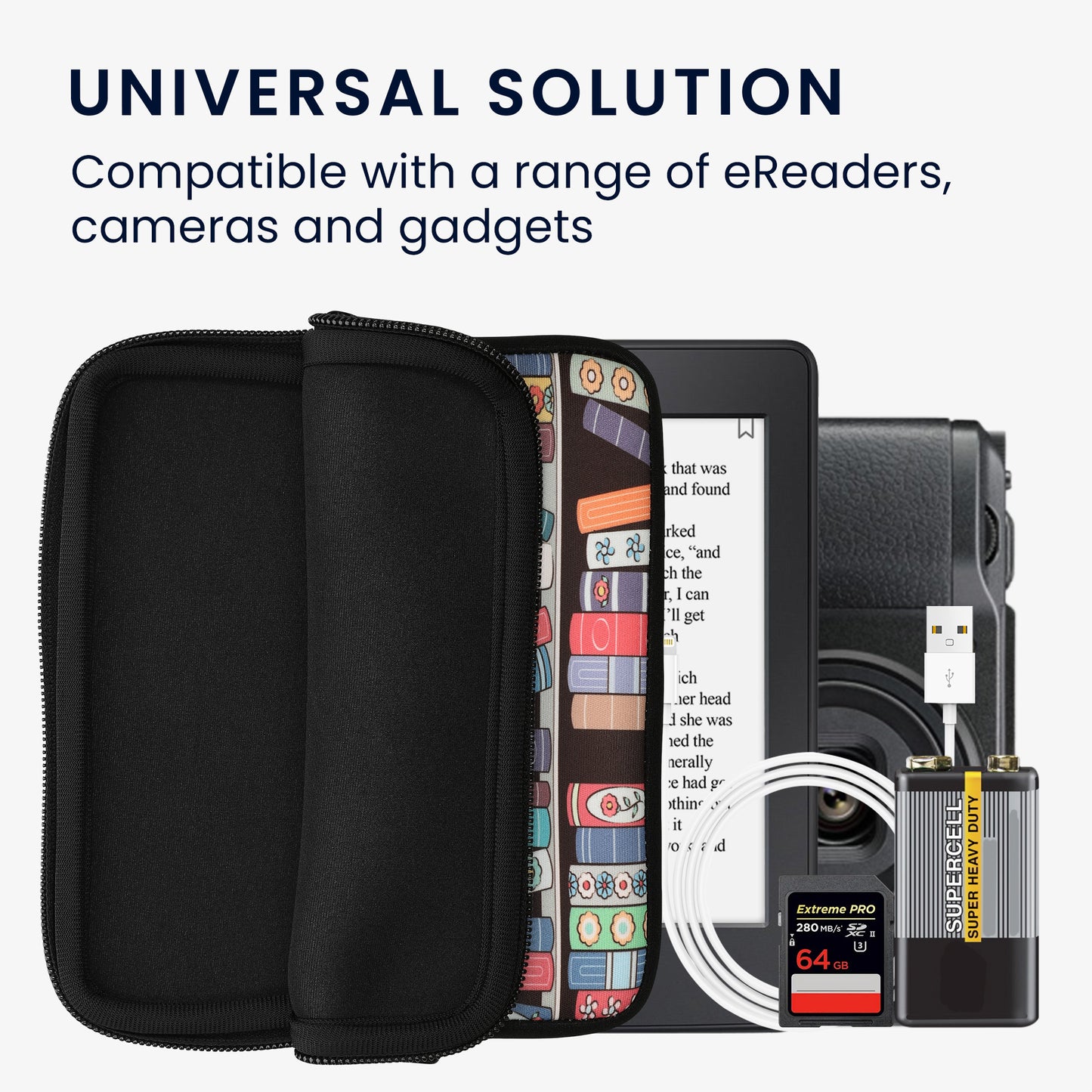 kwmobile Bag for eReader - Case Cover Galaxy Tree Meadow Grey Black - Inner Dimensions