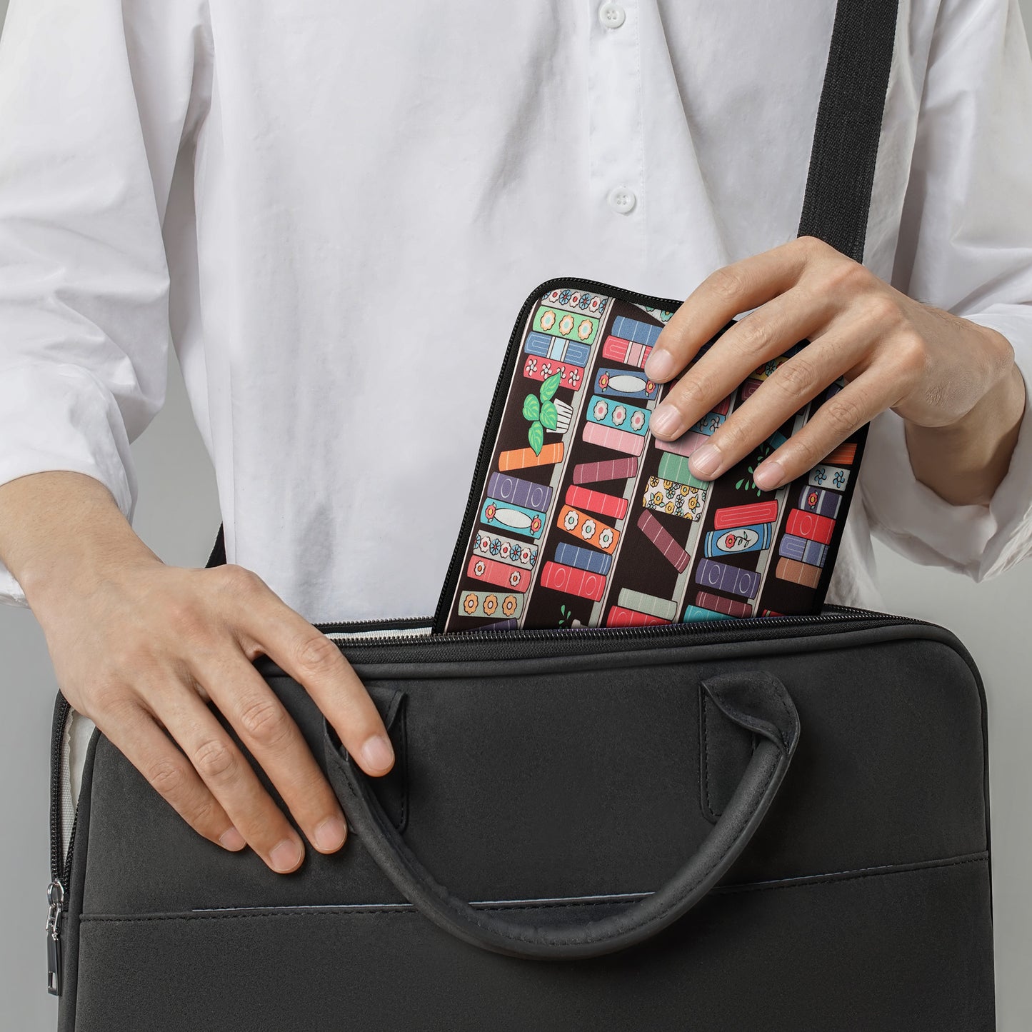 kwmobile Bag for eReader - Case Cover Galaxy Tree Meadow Grey Black - Inner Dimensions