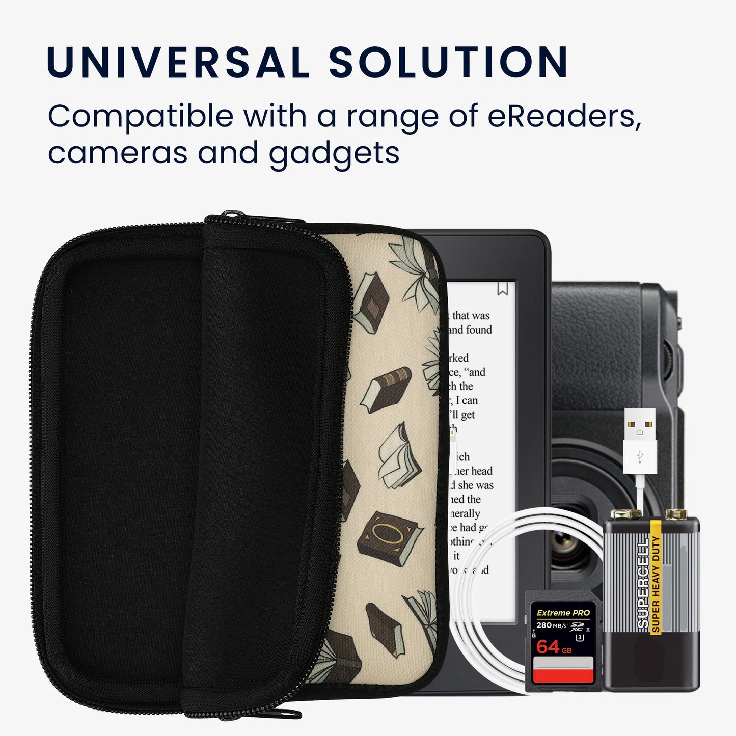kwmobile Bag for eReader - Case Cover Galaxy Tree Meadow Grey Black - Inner Dimensions