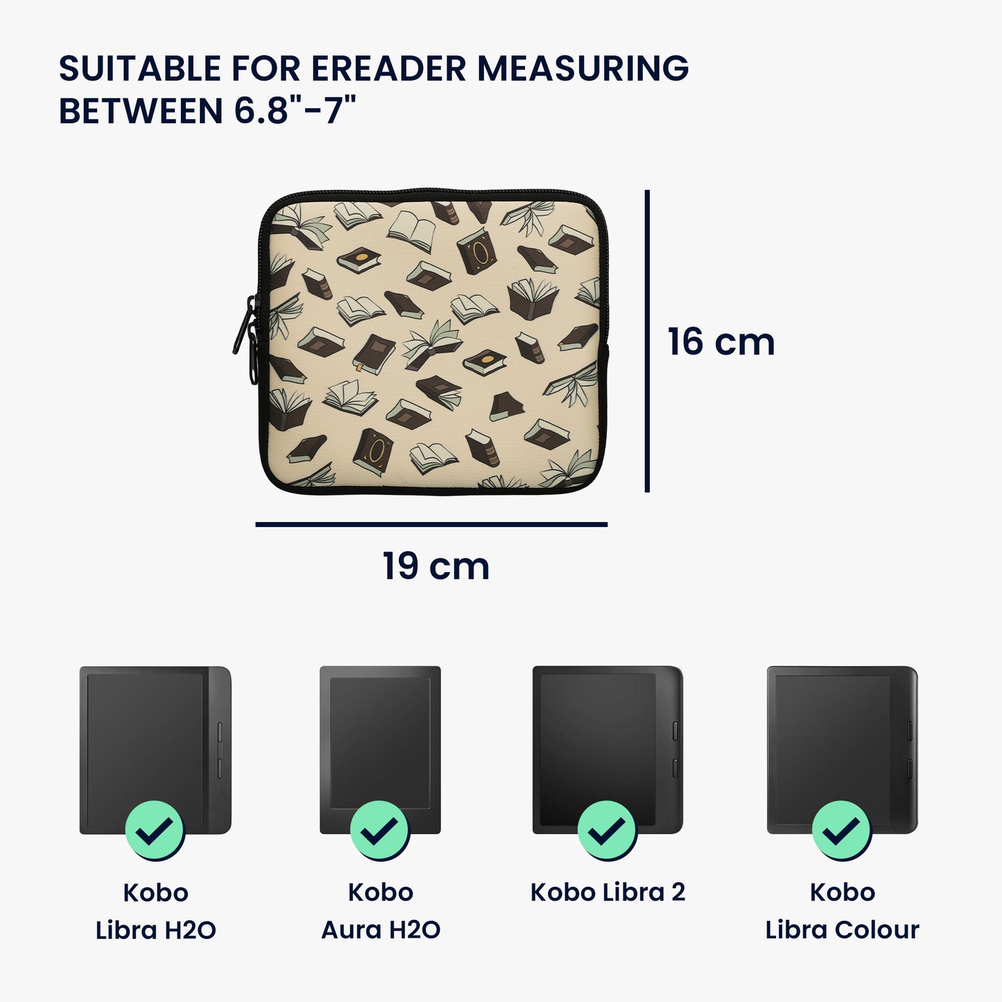 kwmobile Bag for eReader - Case Cover Galaxy Tree Meadow Grey Black - Inner Dimensions