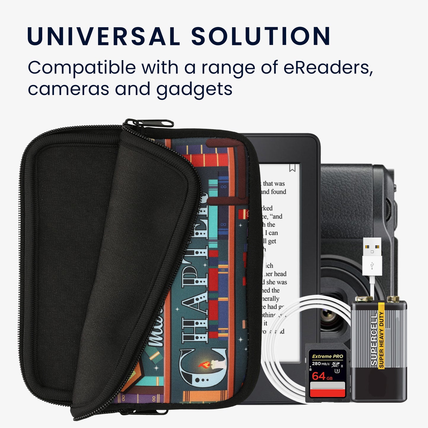 kwmobile Bag for eReader - Case Cover Galaxy Tree Meadow Grey Black - Inner Dimensions