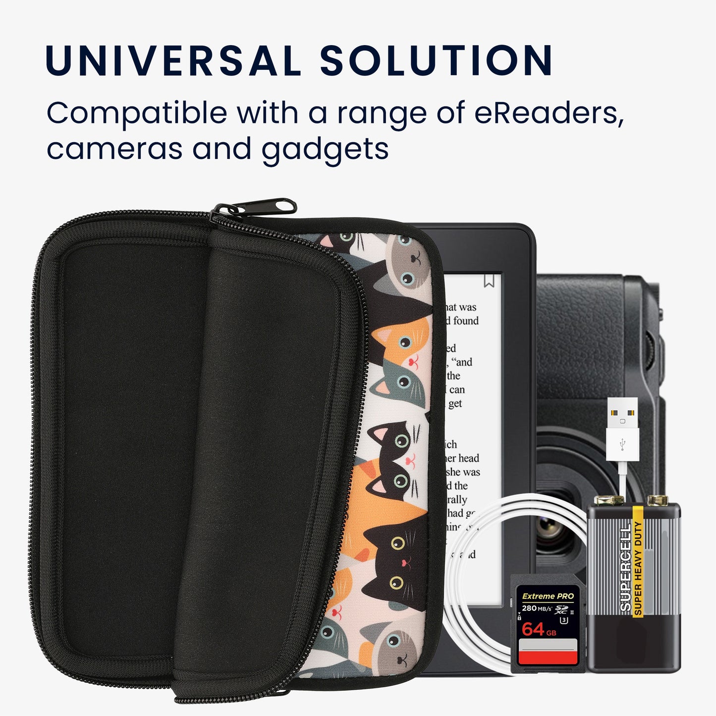 kwmobile Bag for eReader - Case Cover Galaxy Tree Meadow Grey Black - Inner Dimensions