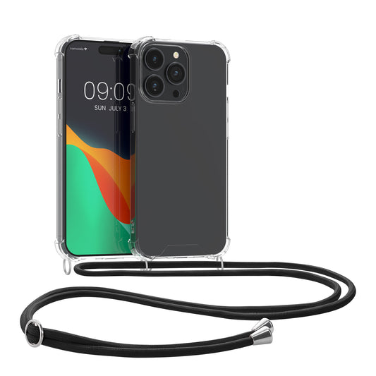 kwmobile Necklace Case compatible with Apple iPhone 14 Pro Max Silicone Cover with Lanyard Phone Case Transparent