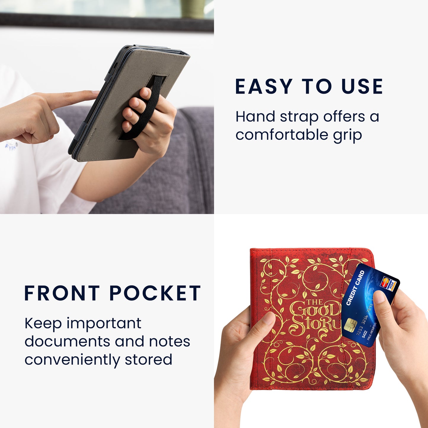 kwmobile Flip Case Compatible with Pocketbook Era / Era Color - Front Pocket Hand Strap