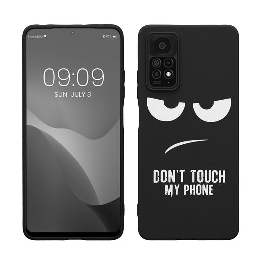 kwmobile Hülle kompatibel mit Xiaomi Redmi Note 11 Pro / Note 11 Pro (5G) / Note 12 Pro (4G) - Handyhülle Silikon Case - Don't touch my Phone Weiß Schwarz Weiß  [dsg02]
