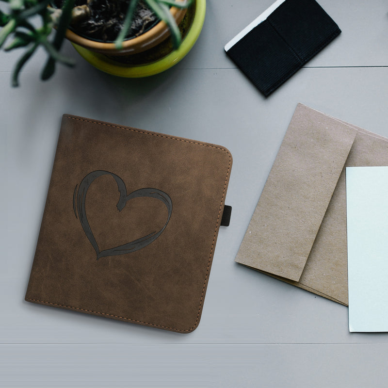 Tolino Vision 6 with Hand Strap Flip Case Brown Embossed Heart