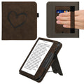 Tolino Vision 6 with Hand Strap Flip Case Brown Embossed Heart