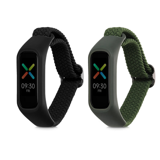 kwmobile 2x Uhrenarmband für Oppo Band Sport Armband - Fitnesstracker Band Set aus Nylon - Ersatzarmband Smartwatch - Schwarz Grün Schwarz  [dsg01]