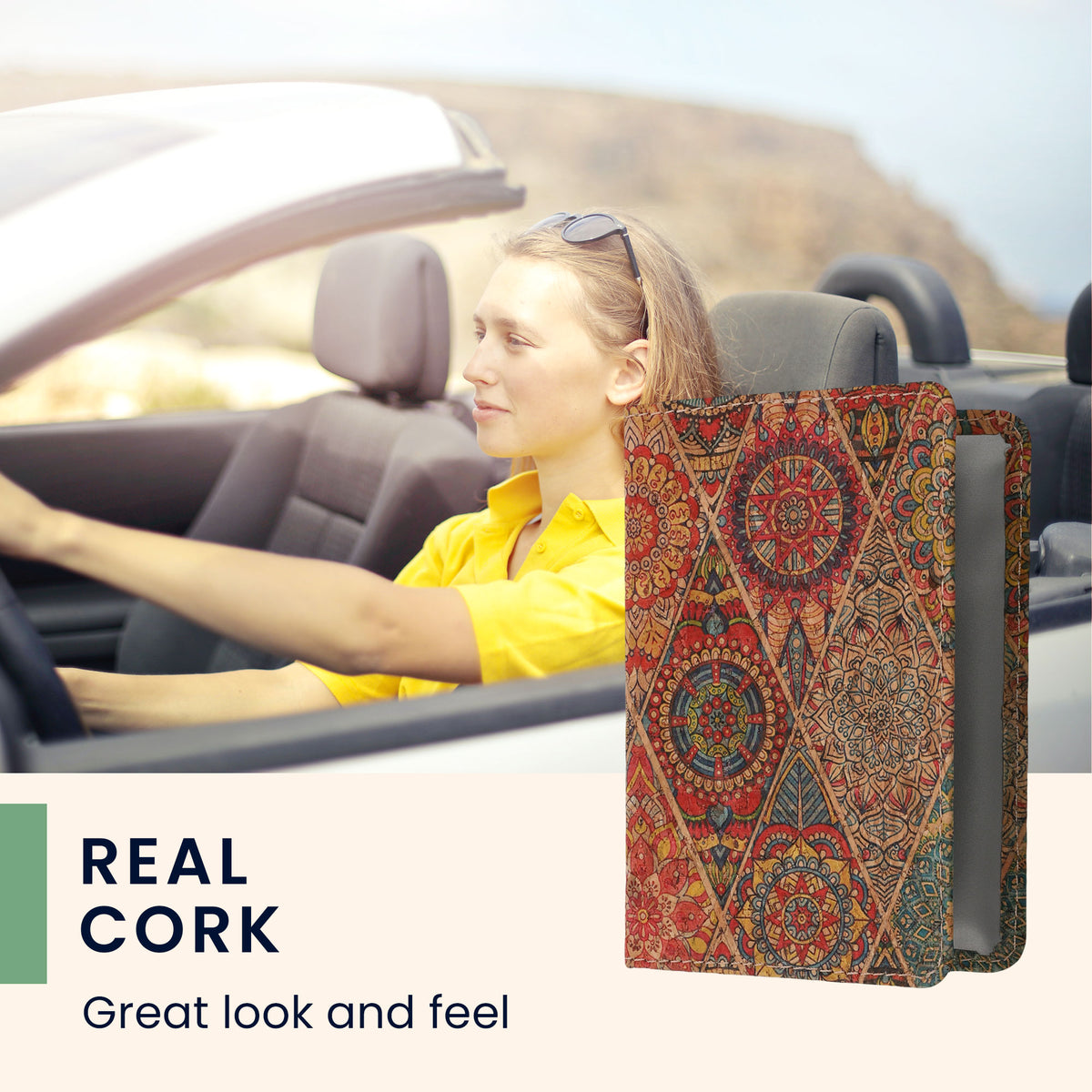 Car Registration Holder with Card Slots in Patterned Cork