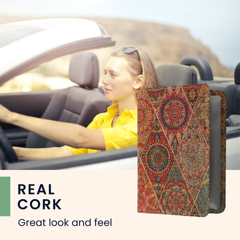 Car Registration Holder with Card Slots in Patterned Cork
