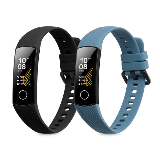 kwmobile 2x Uhrenarmband für HONOR Band 5 / Band 4 Armband - Fitnesstracker Band Set aus TPU Silikon - Ersatzarmband Smartwatch - Schwarz Blaugrau Schwarz  [dsg02]