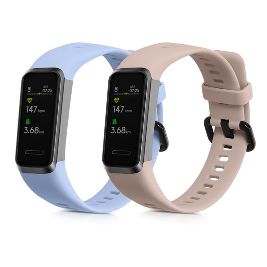 kwmobile 2x Uhrenarmband für Huawei Band 4 Armband - Fitnesstracker Band Set aus TPU Silikon - Ersatzarmband Smartwatch - Altrosa Hellblau Altrosa  [dsg03]
