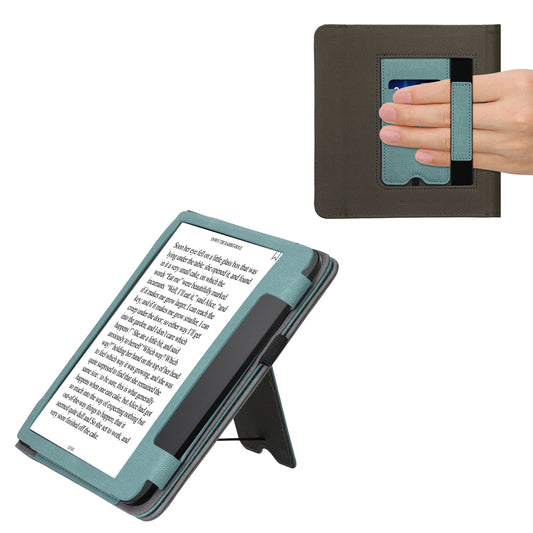 kwmobile Hülle kompatibel mit Tolino Epos 3 Hülle - Flip Case mit Handschlaufe - Kunstleder Cover - Mintgrün Dunkelgrau Mintgrün  