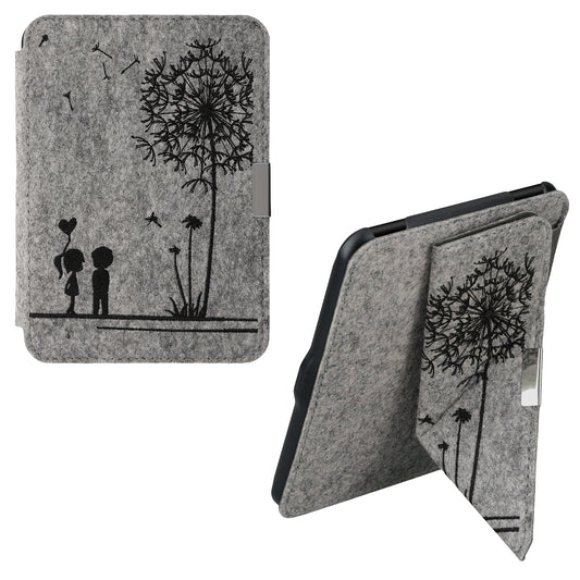 kwmobile Filz Hülle für Tolino Vision 1 / 2 / 3 / 4 HD - Cover eReader Case mit Standfunktion Magnetverschluss - Schwarz Hellgrau Pusteblume Love Schwarz  [dsg01]