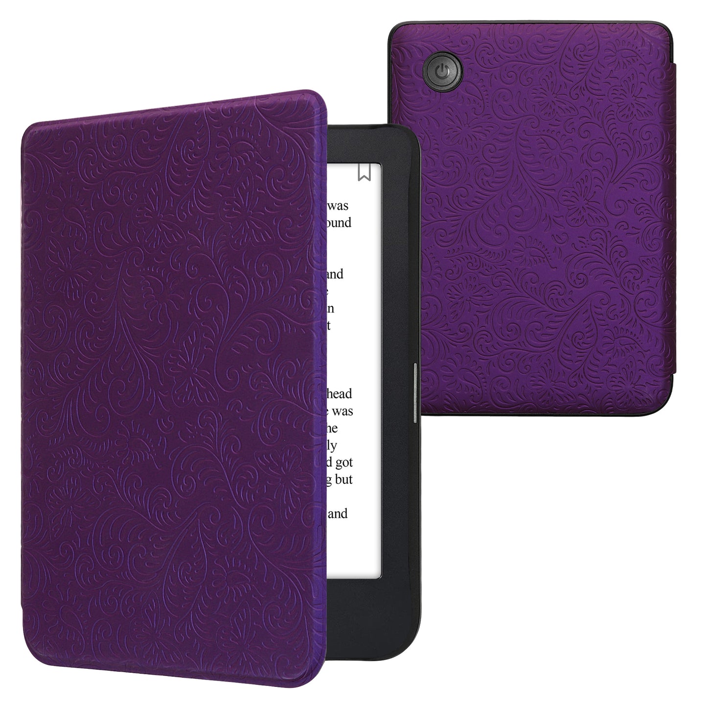kwmobile Schutzhülle für Kobo Clara 2E / Tolino Shine 4 Hülle - eReader Flip Case mit Auto Sleep Funktion - Geprägte Blumen mit Violett Violett  [dsg18]