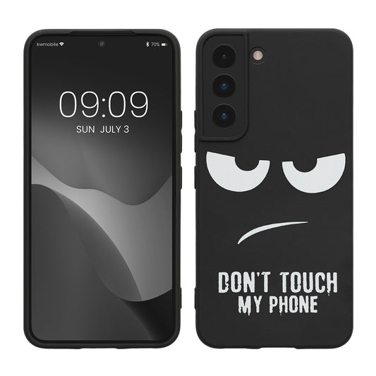 kwmobile Hülle kompatibel mit Samsung Galaxy S22 - Handyhülle Silikon Case - Don't touch my Phone Weiß Schwarz Weiß  [dsg01]