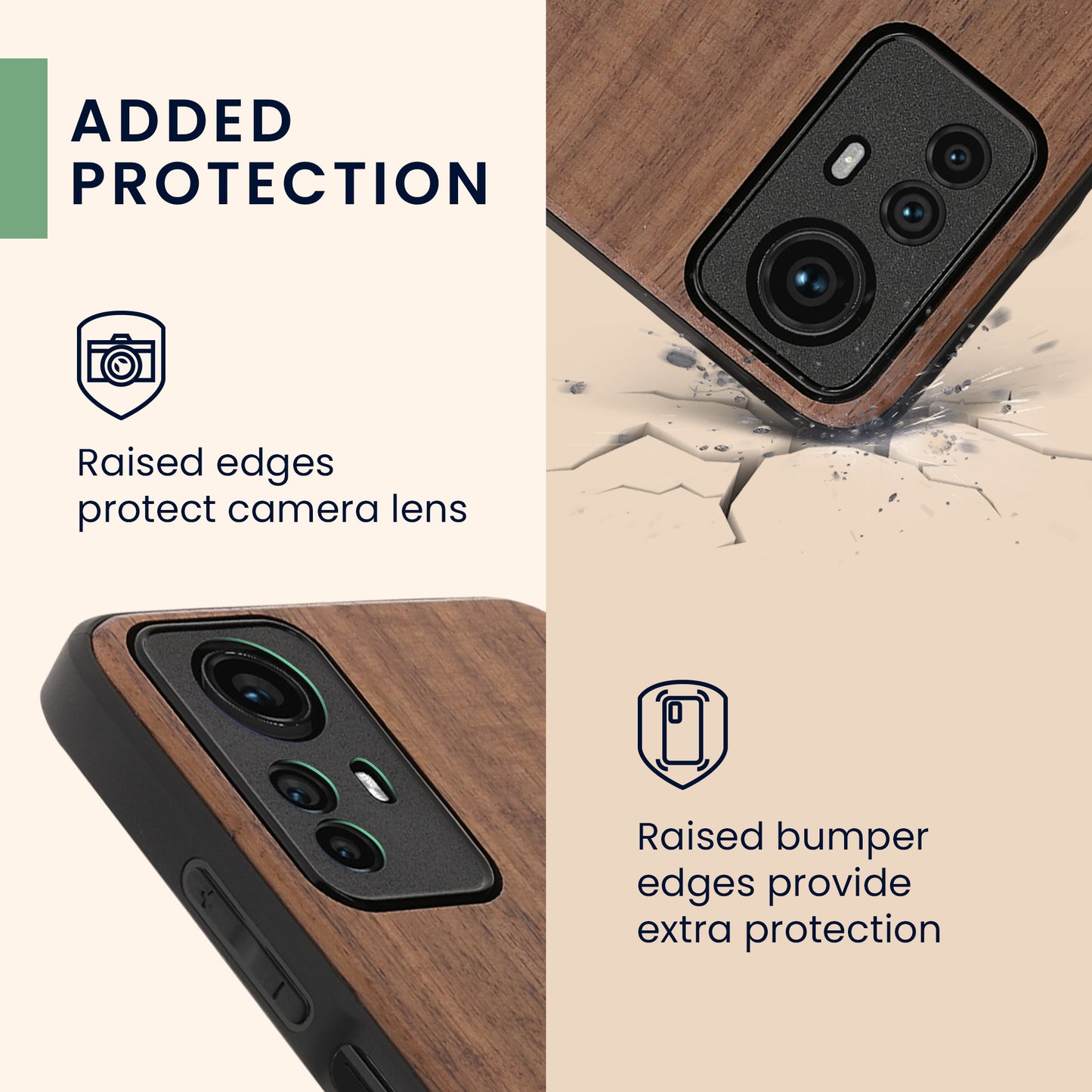 Wooden Hard Case with TPU Bumper for Xiaomi Redmi Note 12S Compass Vintage